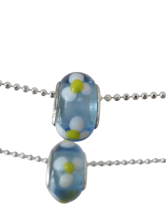 Jewelry - Sterling Blue Floral Glass Bead Charm Necklace - Unbranded
